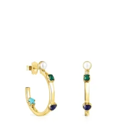Pendientes aro pequeños con baño de oro 18 kt sobre plata y gemas Glory^TOUS Sale