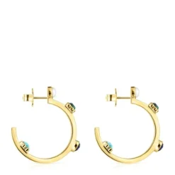 Pendientes aro pequeños con baño de oro 18 kt sobre plata y gemas Glory^TOUS Sale