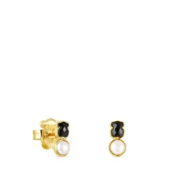 Pendientes con baño de oro 18 kt sobre plata y ónix y perla Glory^TOUS Best