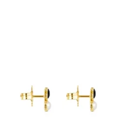 Pendientes con baño de oro 18 kt sobre plata y ónix y perla Glory^TOUS Best
