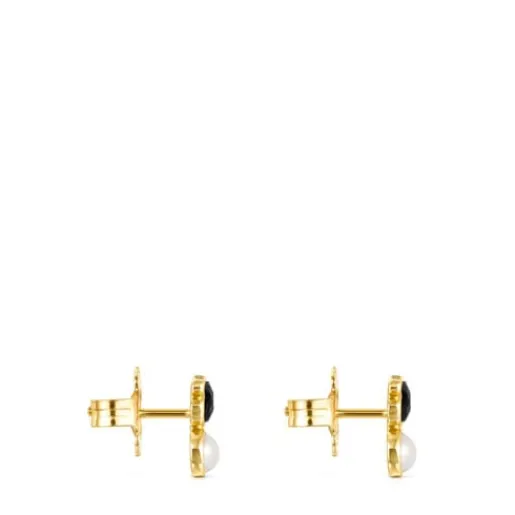 Pendientes con baño de oro 18 kt sobre plata y ónix y perla Glory^TOUS Best