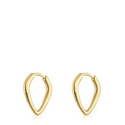 Pendientes con baño de oro 18 kt sobre plata cortos con aro púa Basics^TOUS Best