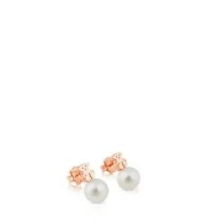 Pendientes con baño de oro rosa 18 kt sobre plata y perla cultivada Super Micro^TOUS Best