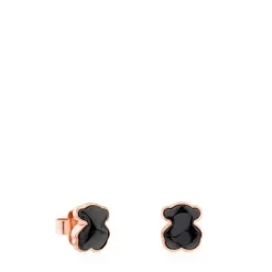 Pendientes con baño de oro rosa 18 kt sobre plata y ónix facetado Motif^TOUS Hot