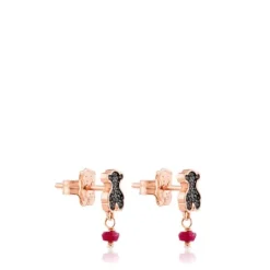Pendientes con baño de oro rosa 18 kt sobre plata, espinelas y rubí tratado con motivo oso Motif^TOUS Outlet