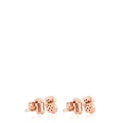 Pendientes con baño de oro rosa 18 kt sobre plata y espinelas motivo oso Motif^TOUS Discount