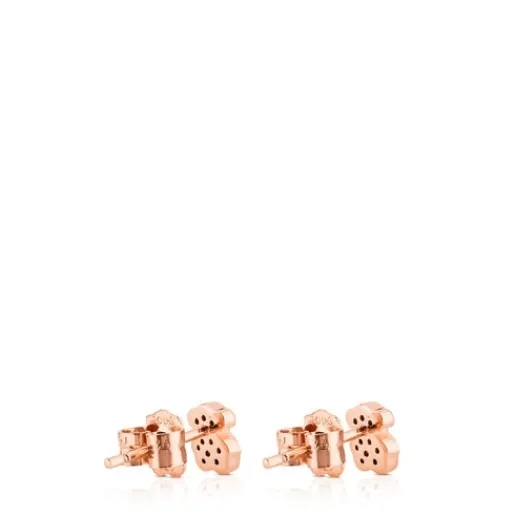 Pendientes con baño de oro rosa 18 kt sobre plata y espinelas motivo oso Motif^TOUS Discount
