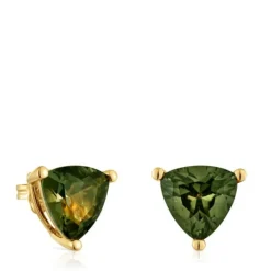 Pendientes con baño de oro 18 kt sobre plata y espinela verde creada en laboratorio Color LGG^TOUS
