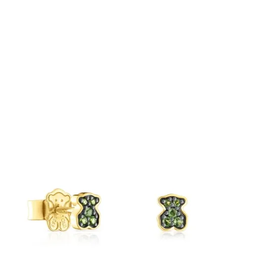 Pendientes con baño de oro 18 kt sobre plata y oso de cromodiópsidos New Motif^TOUS Best