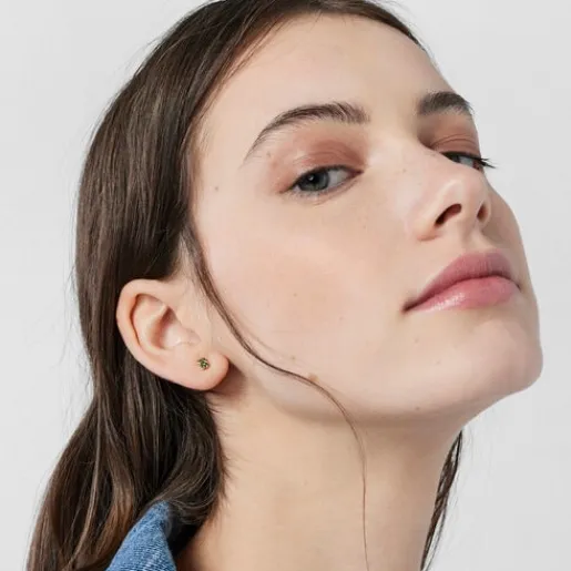 Pendientes con baño de oro 18 kt sobre plata y oso de cromodiópsidos New Motif^TOUS Best