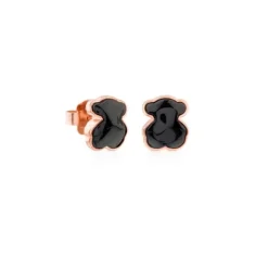 Pendientes con baño de oro rosa 18 kt sobre plata y ónix motivo oso Motif^TOUS Best