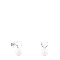 Pendientes corazón de plata y perla Puppies^TOUS New