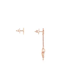 Pendientes corto/largo con baño de oro rosa 18 kt sobre plata, espinela y rubí Teddy Bear Stars^TOUS New