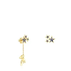 Pendientes corto/largo con baño de oro 18 kt sobre plata y gemas Teddy Bear Stars^TOUS Outlet