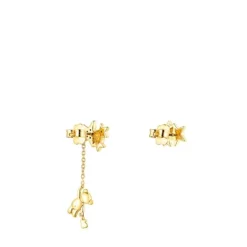Pendientes corto/largo con baño de oro 18 kt sobre plata y gemas Teddy Bear Stars^TOUS Outlet
