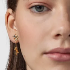 Pendientes corto/largo con baño de oro 18 kt sobre plata y gemas Teddy Bear Stars^TOUS Outlet