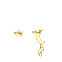 Pendientes corto/largo luna con baño de oro 18 kt sobre plata y gemas Teddy Bear Stars^TOUS Outlet