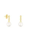 Pendientes cortos bolas con baño de oro 18 kt sobre plata y perla Gloss^TOUS Discount