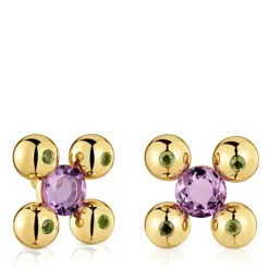 Pendientes cortos con baño de oro 18 kt sobre plata, amatista y peridoto Sugar Party^TOUS Discount