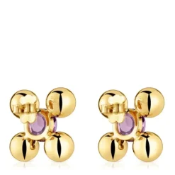 Pendientes cortos con baño de oro 18 kt sobre plata, amatista y peridoto Sugar Party^TOUS Discount