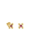 Pendientes cortos con baño de oro 18 kt sobre plata y rodolita Sugar Party^TOUS Outlet