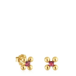 Pendientes cortos con baño de oro 18 kt sobre plata y rodolita Sugar Party^TOUS Outlet