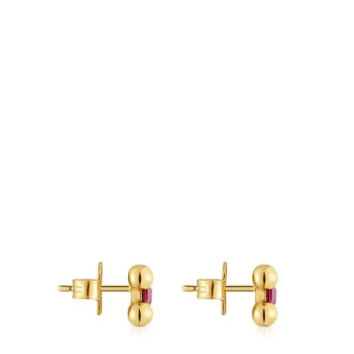 Pendientes cortos con baño de oro 18 kt sobre plata y rodolita Sugar Party^TOUS Outlet