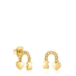 Pendientes cortos con baño de oro 18 kt sobre plata y motivos Bold Motif^TOUS Outlet