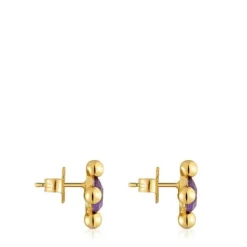 Pendientes cortos con baño de oro 18 kt sobre plata y amatista Sugar Party^TOUS
