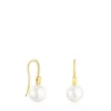 Pendientes cortos con baño de oro 18 kt sobre plata y perla Gloss^TOUS