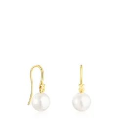 Pendientes cortos con baño de oro 18 kt sobre plata y perla Gloss^TOUS