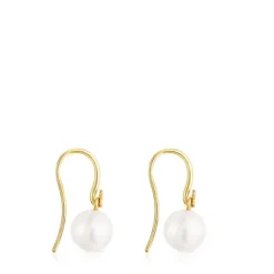 Pendientes cortos con baño de oro 18 kt sobre plata y perla Gloss^TOUS