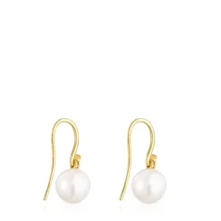 Pendientes cortos con baño de oro 18 kt sobre plata y perla Gloss^TOUS
