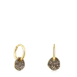 Pendientes cortos con baño de oro 18 kt sobre plata y diamantes Nenufar^TOUS