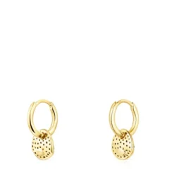 Pendientes cortos con baño de oro 18 kt sobre plata y diamantes Nenufar^TOUS