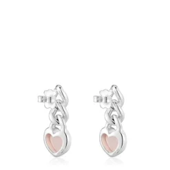 Pendientes cortos corazón de plata y calcedonia Bold Motif^TOUS Clearance