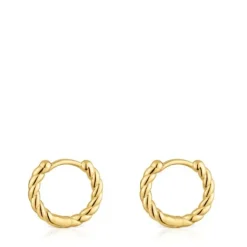 Pendientes cortos de aro trenzado con baño de oro 18 kt sobre plata 10 mm Basics^TOUS Hot