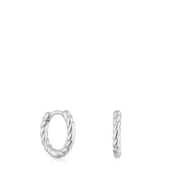 Pendientes cortos de aro trenzado de plata 10 mm Basics^TOUS Hot