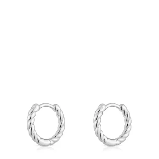 Pendientes cortos de aro trenzado de plata 10 mm Basics^TOUS Hot