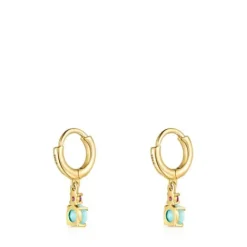 Pendientes cortos de con amazonita y rubí Mini Ivette^TOUS