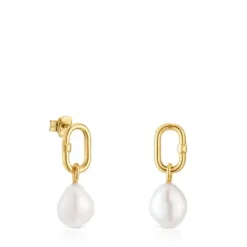 Pendientes cortos de oro y perlas cultivadas Hold Oval^TOUS Best