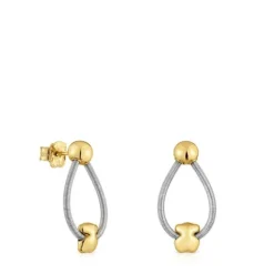 Pendientes cortos de oro y acero Mesh Tube^TOUS