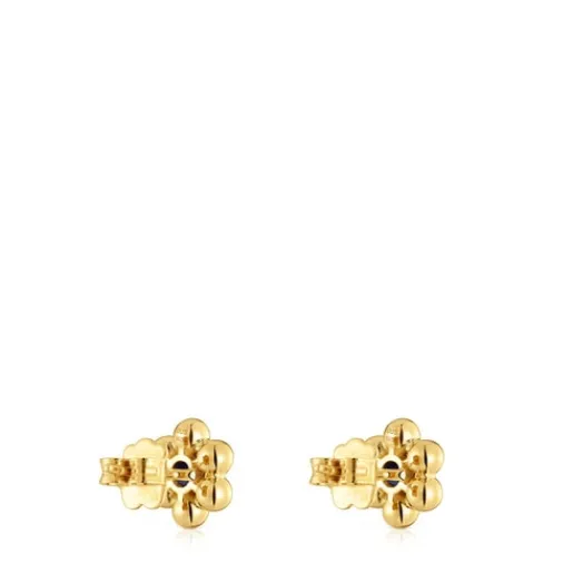 Pendientes cortos flor con baño de oro 18 kt sobre plata y iolita Sugar Party^TOUS