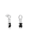 Pendientes cortos oso de plata y ónix Icon Color^TOUS