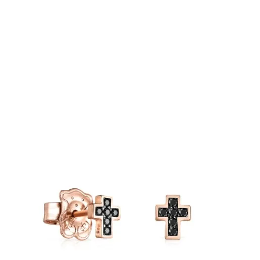 Pendientes cruz con baño de oro rosa 18 kt sobre plata y espinelas Motif^TOUS New