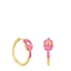 Pendientes de aro cortos con baño de oro 18 kt sobre plata y motivo color fucsia MANIFESTO^TOUS Clearance