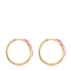 Pendientes de aro cortos con baño de oro 18 kt sobre plata y motivo color fucsia MANIFESTO^TOUS Clearance