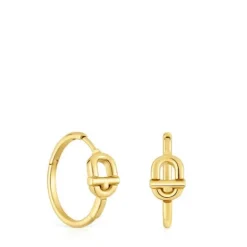 Pendientes de aro cortos con baño de oro 18 kt sobre plata y motivo MANIFESTO^TOUS Discount