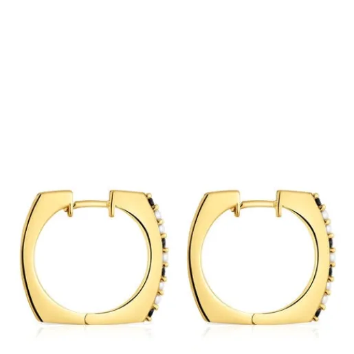 Pendientes de aro cortos con baño de oro 18 kt sobre plata y gemas Basic Colors^TOUS Discount