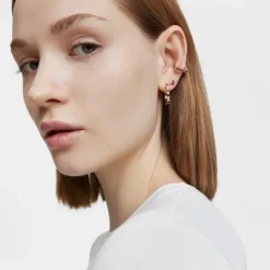 Pendientes de aro cortos con baño de oro 18 kt sobre plata y gemas Basic Colors^TOUS Discount